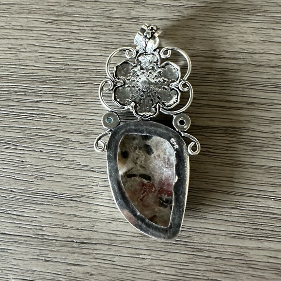 1037 Crazy Lace Agate Blue Topaz Pendant Handmade Silver Statement Jewelry - Picture 6 of 7